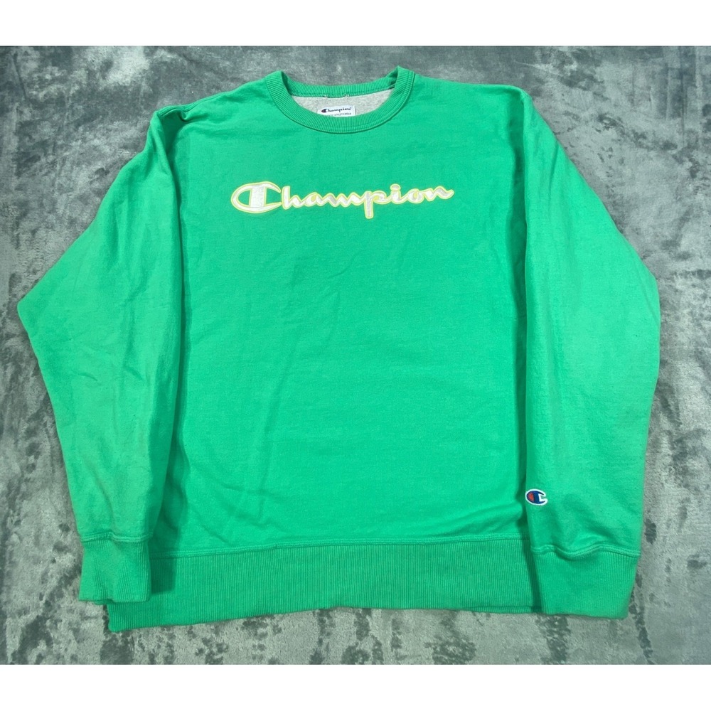 Champion Sweatshirt Mens XL Green Solid Crewneck Fleece‎ Embroidered Logo Fleece